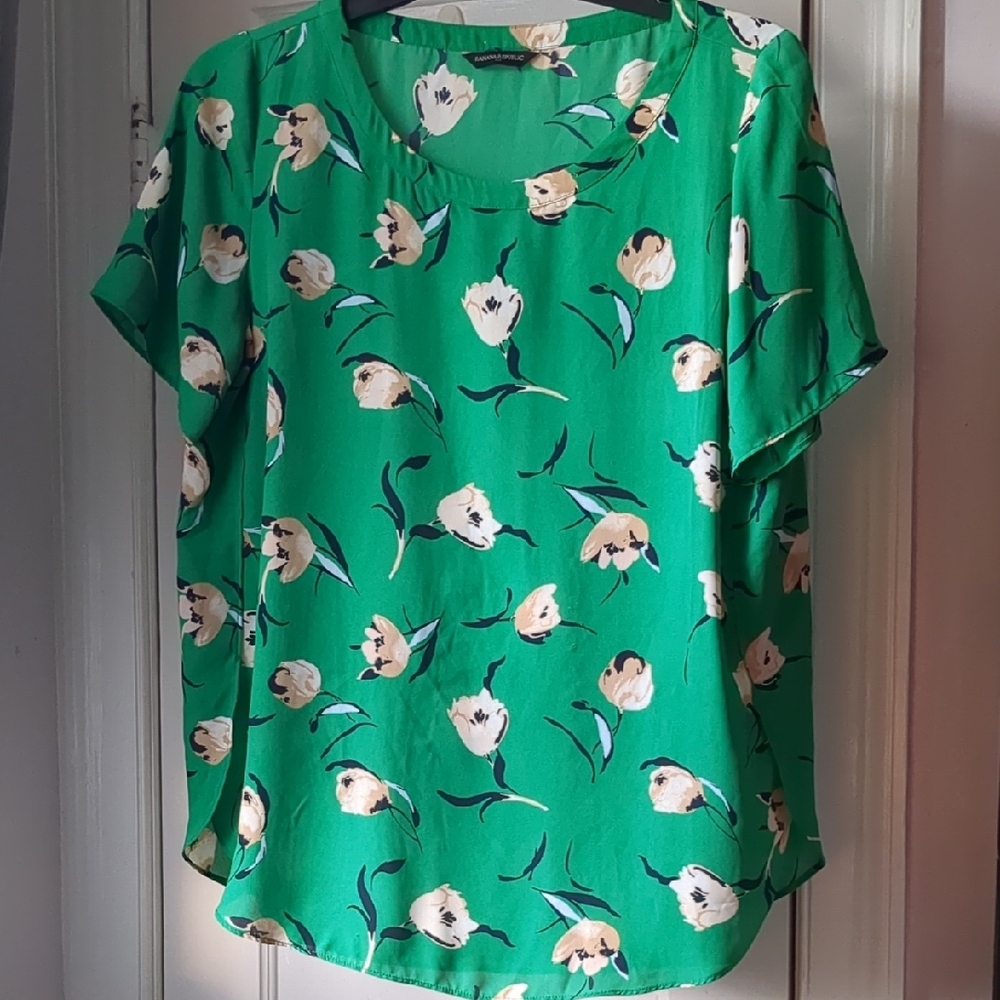 Banana Republic Green and Cream Relaxed Blouse